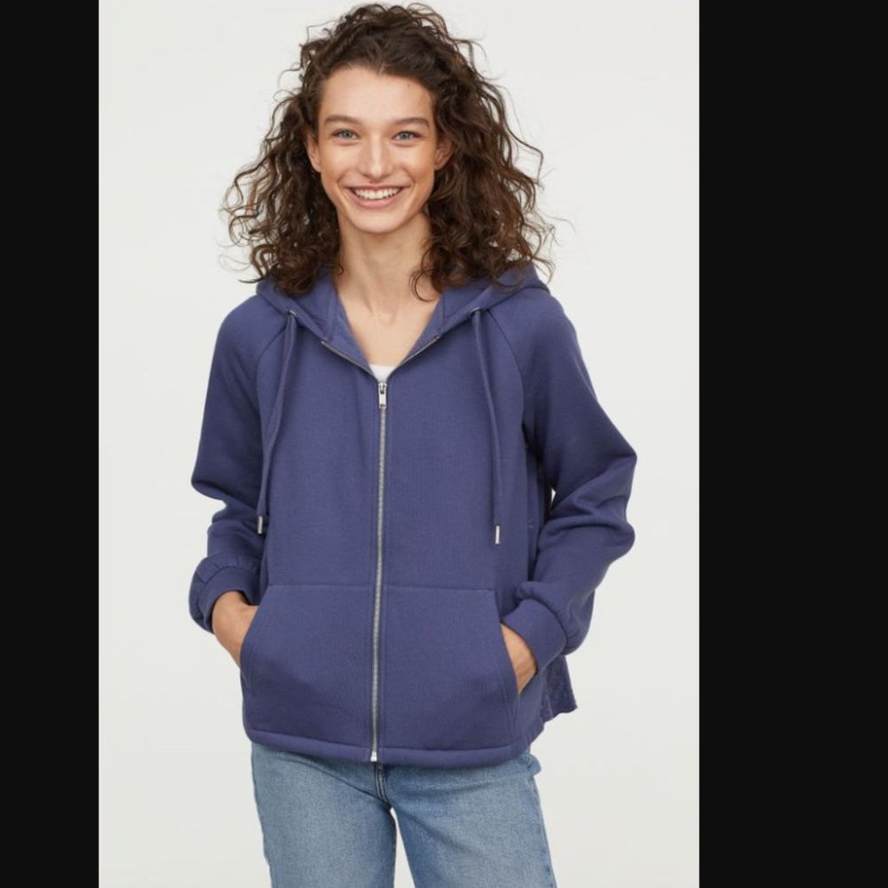 HM Hooded Jacket with Embroidery - Pigeon blue  XS